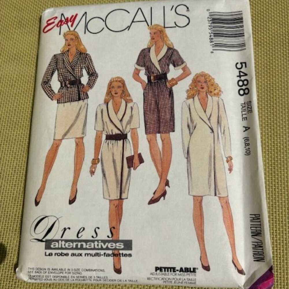 McCall's Vtg 1990's Sewing Pattern 5488 UNCUT Wrap Dress Jacket Skirt Size 6-10